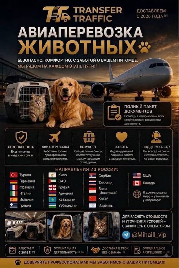 Авиаперевозка животных